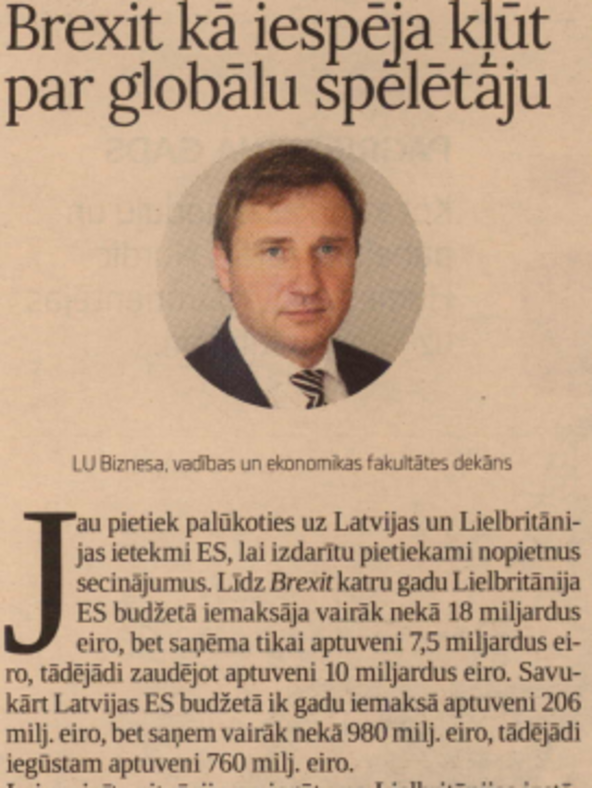 Dekāns asoc. prof. Gundars Bērziņš, Dienas Bizness 12.05.2017.
