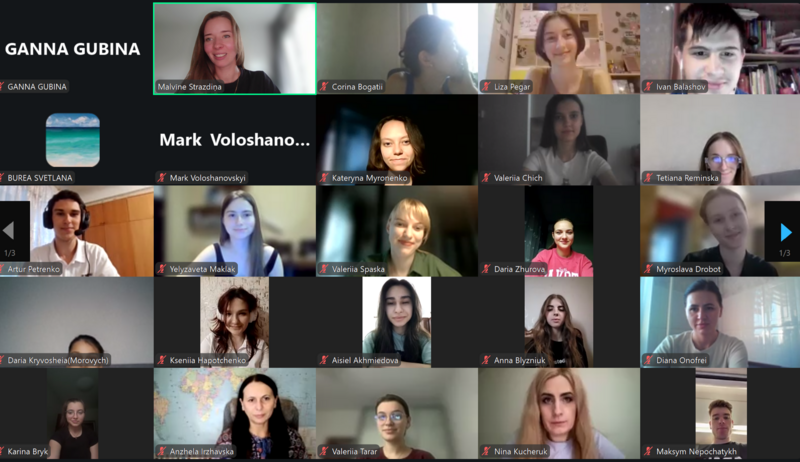 Ukrainian and Moldovan students during an online class. Screenshot.